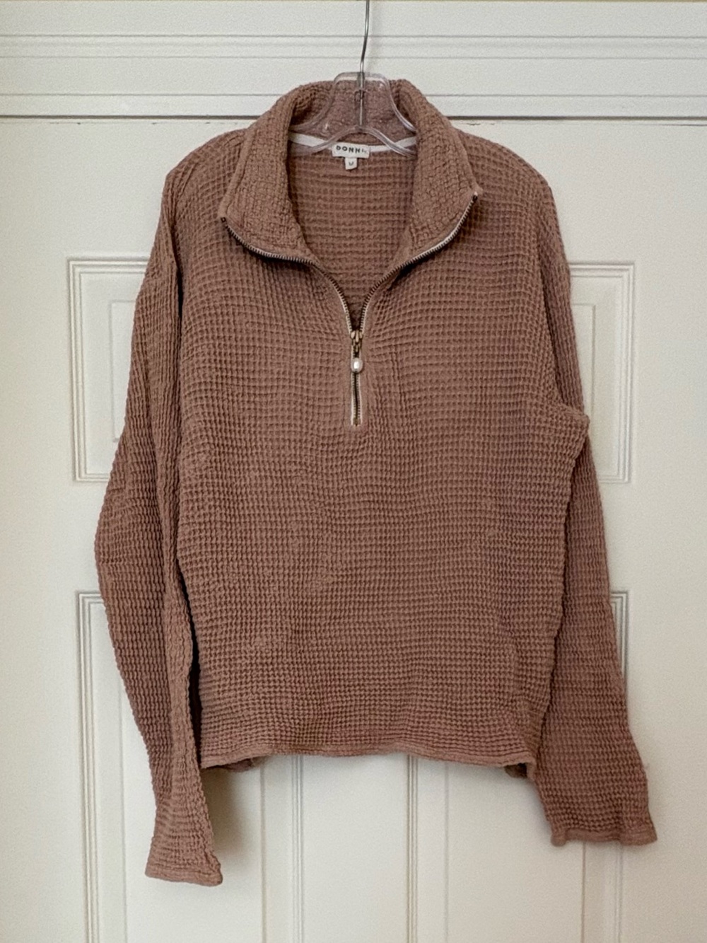 DONNI. Waffle 1/2 Zip Pullover - Latte - Picture 5 of 10